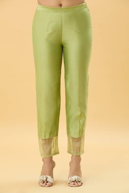 Mukta Sabharwal Green Chanderi Silk Lining Cotton Embroidery Floret Tassel Shirt With Pant at Aza Fashions Mukta Sabharwal_Green Chanderi Silk Lining Cotton Embroidery Floret Tassel Shirt With Pant _at_Aza_Fashions