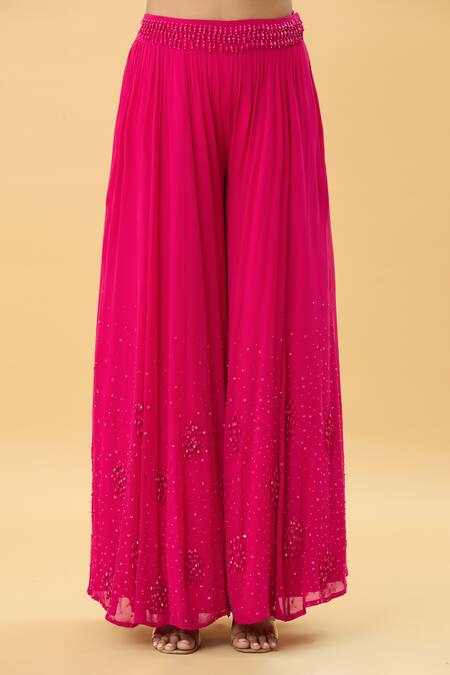 Mukta Sabharwal Pink Georgette, Organza, Linen Petunia Garden Embellished Cape Sharara Set Online at Aza Fashions Mukta Sabharwal_Pink Georgette, Organza, Linen Petunia Garden Embellished Cape Sharara Set _Online_at_Aza_Fashions