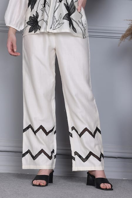 Midori By Sgv_White Cotton Silk Chanderi Embroidered Shimmer Organza Top Pant Set  _Online_at_Aza_Fashions