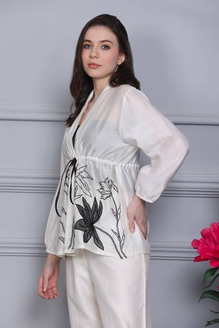 Buy_Midori By Sgv_White Cotton Silk Chanderi Embroidered Shimmer Organza Top Pant Set  _Online_at_Aza_Fashions
