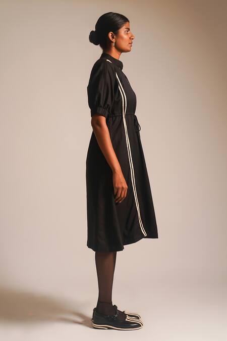 Atbw_Black Cotton Beads Bandeau Neck Tie-up Dori Waist Midi Dress_Online_at_Aza_Fashions