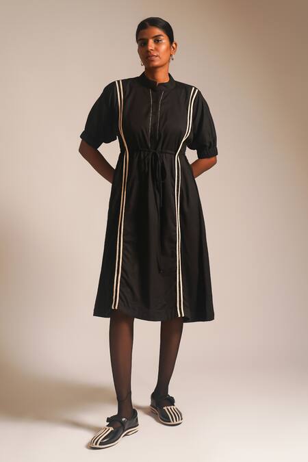 Buy_Atbw_Black Cotton Beads Bandeau Neck Tie-up Dori Waist Midi Dress_Online_at_Aza_Fashions