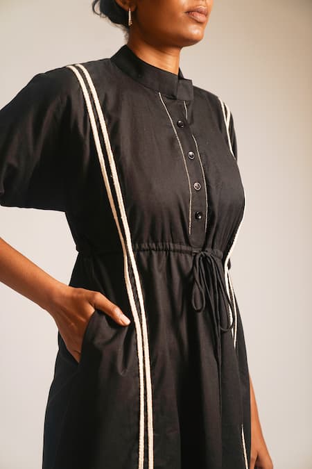 Shop_Atbw_Black Cotton Beads Bandeau Neck Tie-up Dori Waist Midi Dress_Online_at_Aza_Fashions