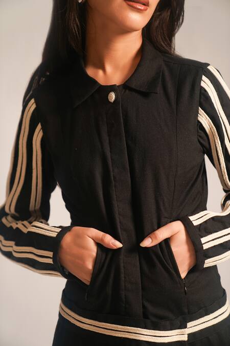 Shop_Atbw_Black Cotton Collared Dori Work Overlapped Short Dress_Online_at_Aza_Fashions