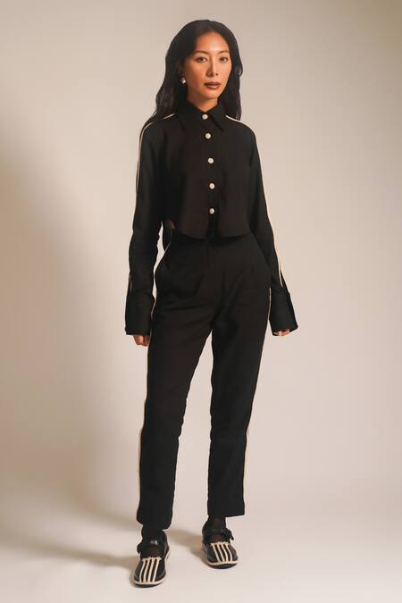 Atbw_Black Cotton Embroidery Dori Detailed Straight Trouser_Online_at_Aza_Fashions