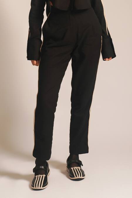 Buy_Atbw_Black Cotton Embroidery Dori Detailed Straight Trouser_Online_at_Aza_Fashions