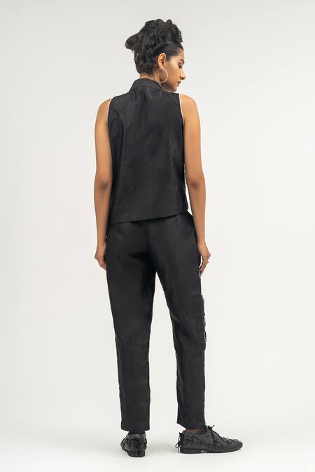 Shop Atbw Black Chanderi Embroidery High Neck Dori Top And Pant Co-ord Set at Aza Fashions Shop_Atbw_Black Chanderi Embroidery High Neck Dori Top And Pant Co-ord Set_at_Aza_Fashions