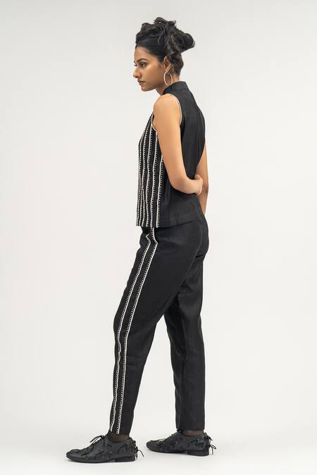 Buy Atbw Black Chanderi Embroidery High Neck Dori Top And Pant Co-ord Set Online at Aza Fashions Buy_Atbw_Black Chanderi Embroidery High Neck Dori Top And Pant Co-ord Set_Online_at_Aza_Fashions