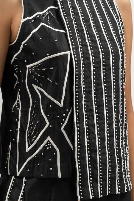 Shop Atbw Black Chanderi Embroidery High Neck Dori Top And Pant Co-ord Set Online at Aza Fashions Shop_Atbw_Black Chanderi Embroidery High Neck Dori Top And Pant Co-ord Set_Online_at_Aza_Fashions