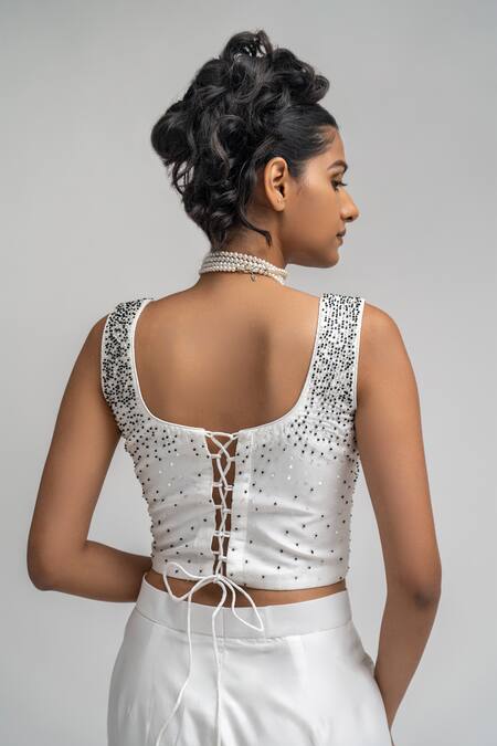 Shop Atbw White Chanderi Beads Square Neck Embellished Bustier at Aza Fashions Shop_Atbw_White Chanderi Beads Square Neck Embellished Bustier_at_Aza_Fashions