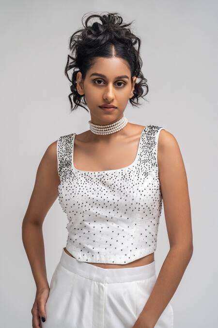 Atbw White Chanderi Beads Square Neck Embellished Bustier Online at Aza Fashions Atbw_White Chanderi Beads Square Neck Embellished Bustier_Online_at_Aza_Fashions