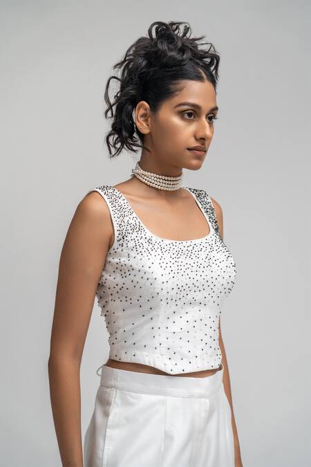 Buy Atbw White Chanderi Beads Square Neck Embellished Bustier Online at Aza Fashions Buy_Atbw_White Chanderi Beads Square Neck Embellished Bustier_Online_at_Aza_Fashions