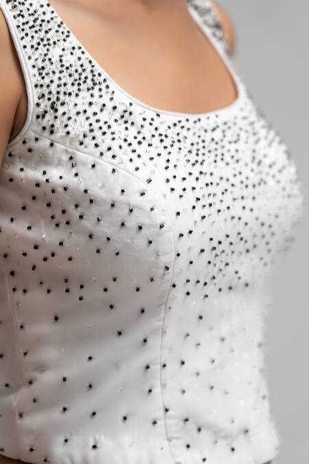 Shop Atbw White Chanderi Beads Square Neck Embellished Bustier Online at Aza Fashions Shop_Atbw_White Chanderi Beads Square Neck Embellished Bustier_Online_at_Aza_Fashions