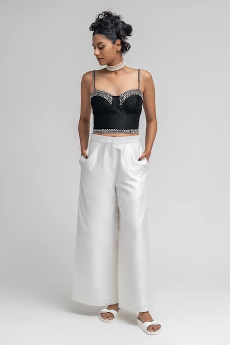 Atbw_Black Chanderi Pearls, Beads Sweetheart Neck Embellished Bustier_Online_at_Aza_Fashions