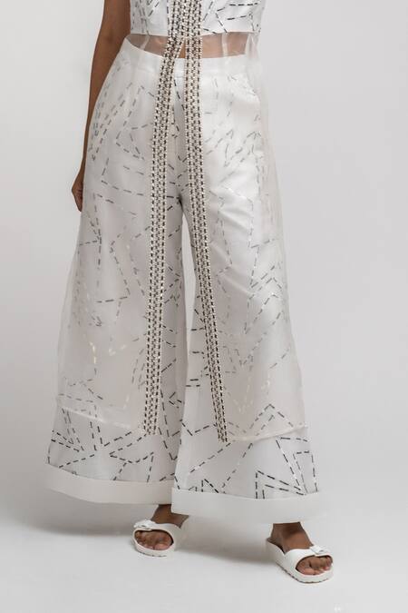 Atbw_White Organza, Chanderi Pearls, Beads, Embroidery Peplum Kurta With Palazzo_Online_at_Aza_Fashions