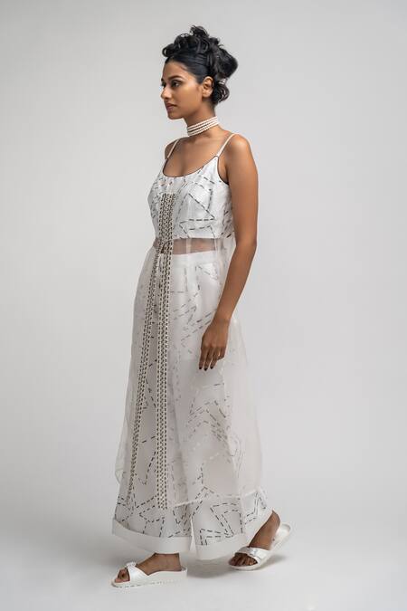 Buy_Atbw_White Organza, Chanderi Pearls, Beads, Embroidery Peplum Kurta With Palazzo_Online_at_Aza_Fashions