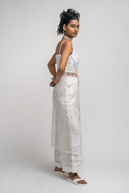 Shop_Atbw_White Organza, Chanderi Pearls, Beads, Embroidery Peplum Kurta With Palazzo_Online_at_Aza_Fashions