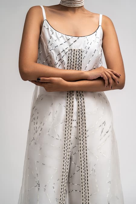 Atbw_White Organza, Chanderi Pearls, Beads, Embroidery Peplum Kurta With Palazzo_at_Aza_Fashions