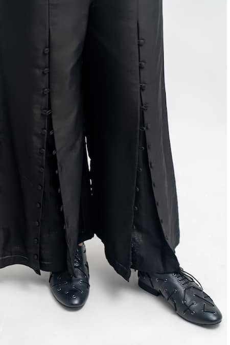 Shop_Atbw_Black Chanderi Pearls, Beads Round Neck Embellished Yoke Jumpsuit_Online_at_Aza_Fashions