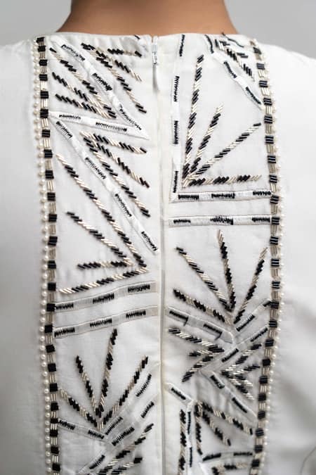 Buy_Atbw_Black Chanderi Pearls, Beads Round Neck Embellished Yoke Jumpsuit