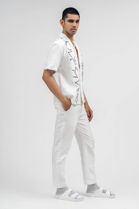 Atbw_White Chanderi Embroidery Thread Shirt_Online_at_Aza_Fashions