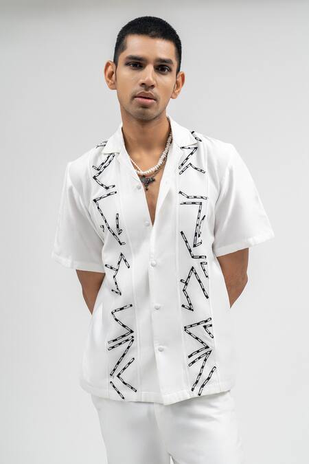 Buy_Atbw_White Chanderi Embroidery Thread Shirt_Online_at_Aza_Fashions