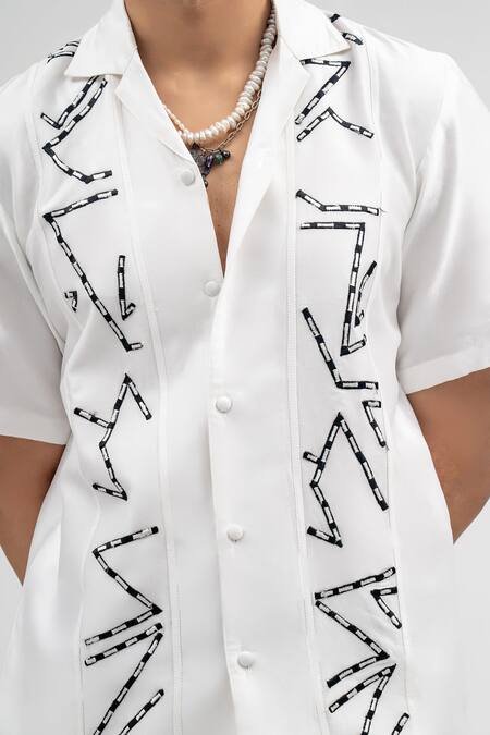 Shop_Atbw_White Chanderi Embroidery Thread Shirt_Online_at_Aza_Fashions