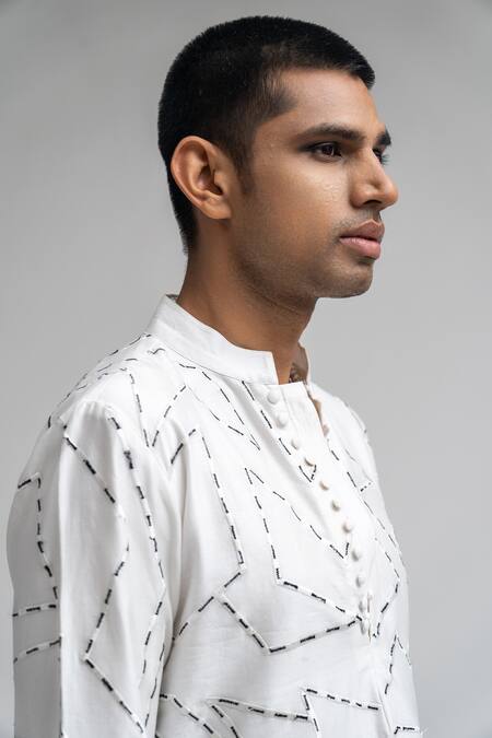 Shop_Atbw_White Chanderi Embroidery Thread Short Kurta_Online_at_Aza_Fashions