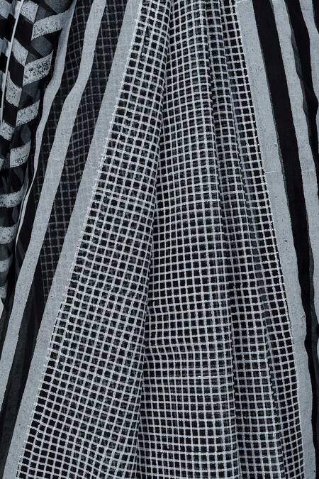 Shop_Atbw_Black Organza Monochrome Checkered Print Saree _Online_at_Aza_Fashions