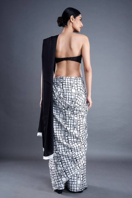 Shop Atbw Black Modal, Satin Checkered Print Ombre Saree at Aza Fashions Shop_Atbw_Black Modal, Satin Checkered Print Ombre Saree_at_Aza_Fashions