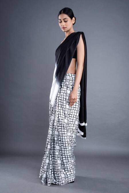 Buy Atbw Black Modal, Satin Checkered Print Ombre Saree Online at Aza Fashions Buy_Atbw_Black Modal, Satin Checkered Print Ombre Saree_Online_at_Aza_Fashions
