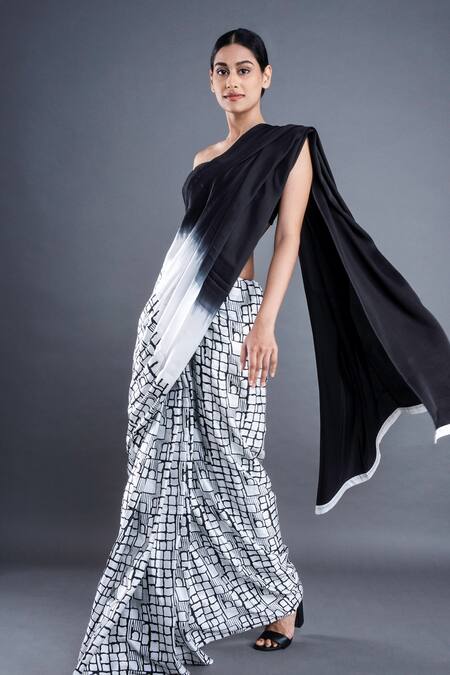 Atbw Black Modal, Satin Checkered Print Ombre Saree at Aza Fashions Atbw_Black Modal, Satin Checkered Print Ombre Saree_at_Aza_Fashions