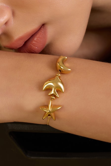 Shop_Isharya_Gold Plated Aqua Celeste Life Charm Bracelet _Online_at_Aza_Fashions