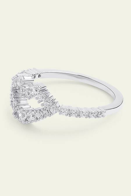 Isharya_Silver Plated Crystals Cubic Zirconia Encrusted Lip Cuff Bracelet_Online_at_Aza_Fashions