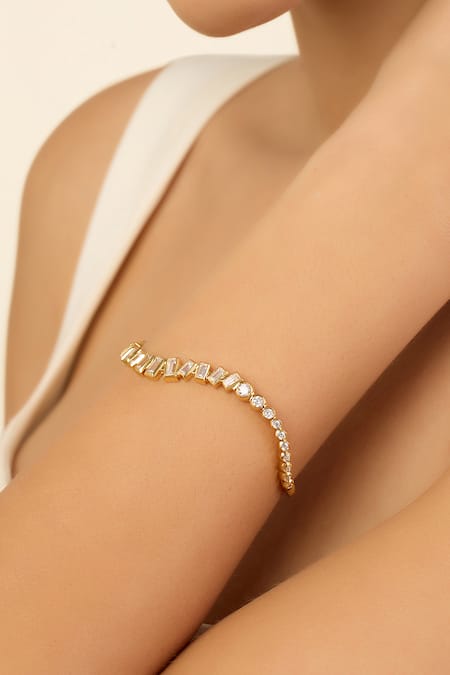 Isharya Cubic Zirconia Encrusted Quad Wave Cuff Bracelet 