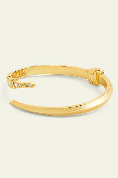 Isharya_Gold Plated Cubic Zirconia Encrusted Spiked Cuff Bracelet_Online_at_Aza_Fashions