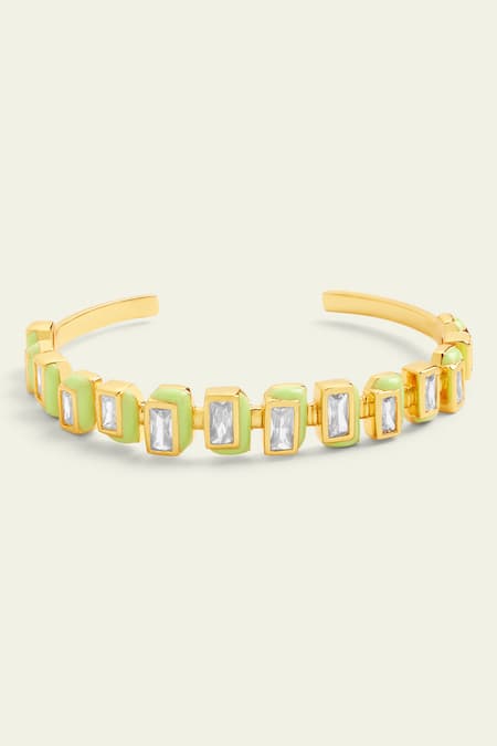 Shop Isharya Green Crystals Cubic Zirconia Encrusted Quad Enamelled Bracelet at Aza Fashions Shop_Isharya_Green Crystals Cubic Zirconia Encrusted Quad Enamelled Bracelet _at_Aza_Fashions