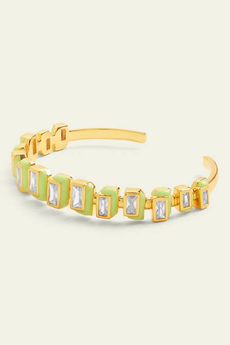 Isharya Green Crystals Cubic Zirconia Encrusted Quad Enamelled Bracelet Online at Aza Fashions Isharya_Green Crystals Cubic Zirconia Encrusted Quad Enamelled Bracelet _Online_at_Aza_Fashions