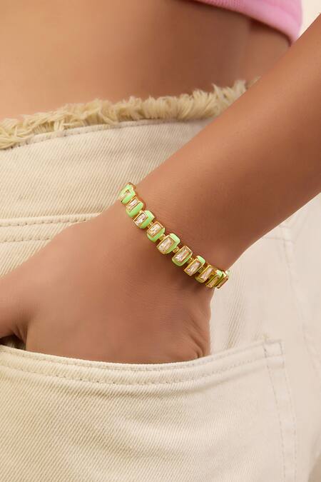 Shop Isharya Green Crystals Cubic Zirconia Encrusted Quad Enamelled Bracelet Online at Aza Fashions Shop_Isharya_Green Crystals Cubic Zirconia Encrusted Quad Enamelled Bracelet _Online_at_Aza_Fashions