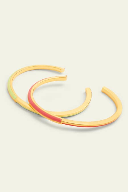 Isharya Gold Plated Double Enamelled Bangle Bracelets Set Of 2 Online at Aza Fashions Isharya_Gold Plated Double Enamelled Bangle Bracelets Set Of 2 _Online_at_Aza_Fashions