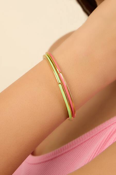 Shop Isharya Gold Plated Double Enamelled Bangle Bracelets Set Of 2 Online at Aza Fashions Shop_Isharya_Gold Plated Double Enamelled Bangle Bracelets Set Of 2 _Online_at_Aza_Fashions