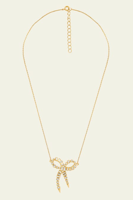 Shop_Isharya_Gold Plated Bow Spiked Pendant Necklace _at_Aza_Fashions