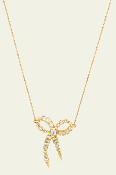 Isharya_Gold Plated Bow Spiked Pendant Necklace _Online_at_Aza_Fashions