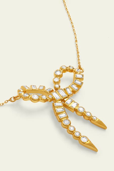 Buy_Isharya_Gold Plated Bow Spiked Pendant Necklace _Online_at_Aza_Fashions