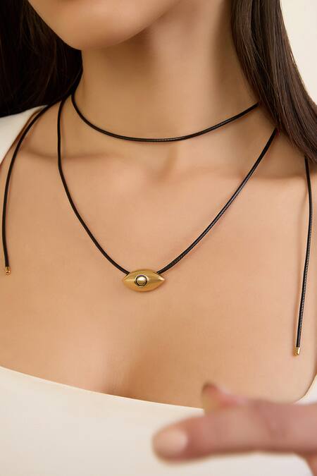 Shop_Isharya_Gold Plated Evil Eye Pendant Necklace _Online_at_Aza_Fashions