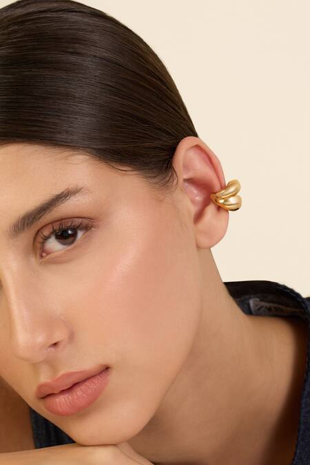 ISHARYA Gold Plated Bubble Shaped Ear Cuffs