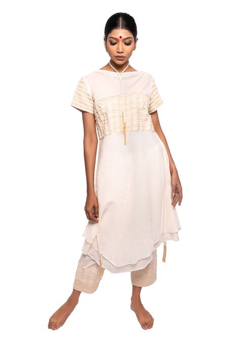 Buy Anmol Kakad Cream , Satin Embroidery Cowl Neck, Denim Applique Tunic And Pant Set Online at Aza Fashions Buy_Anmol Kakad_Cream , Satin Embroidery Cowl Neck, Denim Applique Tunic And Pant Set_Online_at_Aza_Fashions