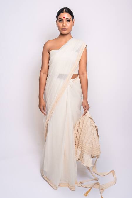 Anmol Kakad Cream , Satin Applique Border Embroidered Saree Set With Jacket Online at Aza Fashions Anmol Kakad_Cream , Satin Applique Border Embroidered Saree Set With Jacket_Online_at_Aza_Fashions