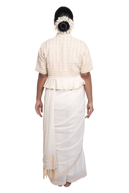 Shop Anmol Kakad Cream , Satin Applique Border Embroidered Saree Set With Jacket Online at Aza Fashions Shop_Anmol Kakad_Cream , Satin Applique Border Embroidered Saree Set With Jacket_Online_at_Aza_Fashions