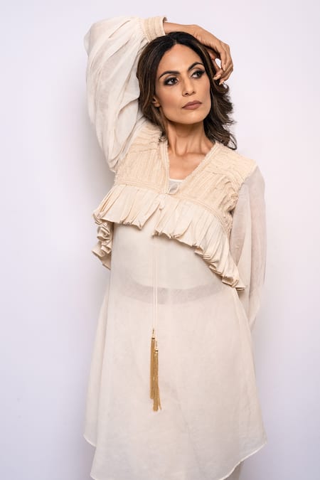 Buy Anmol Kakad Cream Cotton Fringe, Applique V-neck Embroidered Jacket Pant Set Online at Aza Fashions Buy_Anmol Kakad_Cream Cotton Fringe, Applique V-neck Embroidered Jacket Pant Set_Online_at_Aza_Fashions